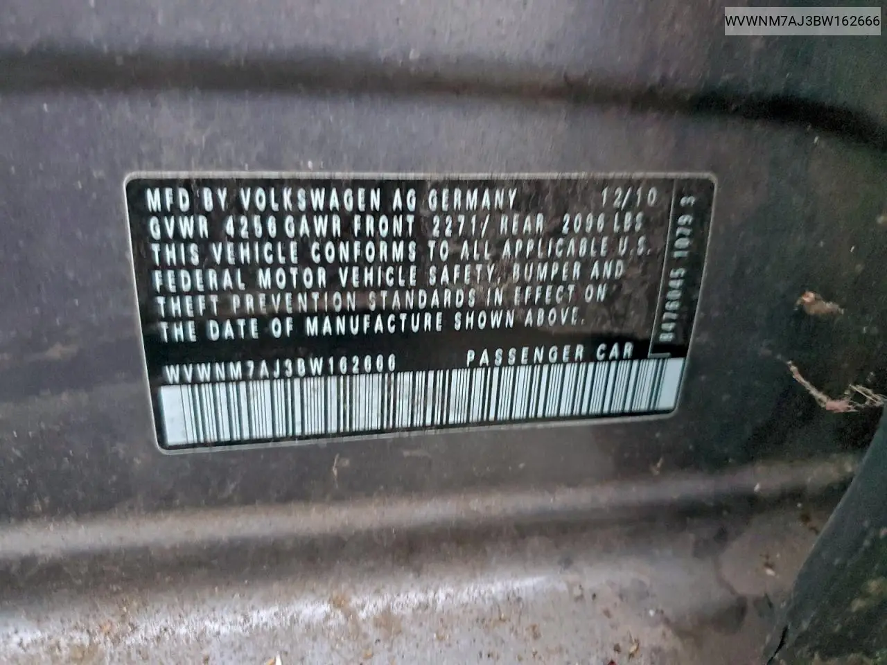 WVWNM7AJ3BW162666 2011 Volkswagen Golf