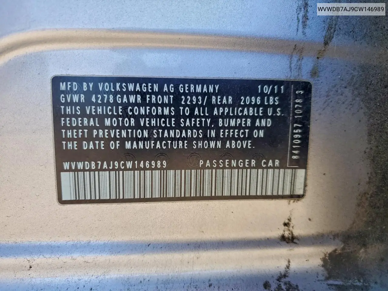 WVWDB7AJ9CW146989 2012 Volkswagen Golf
