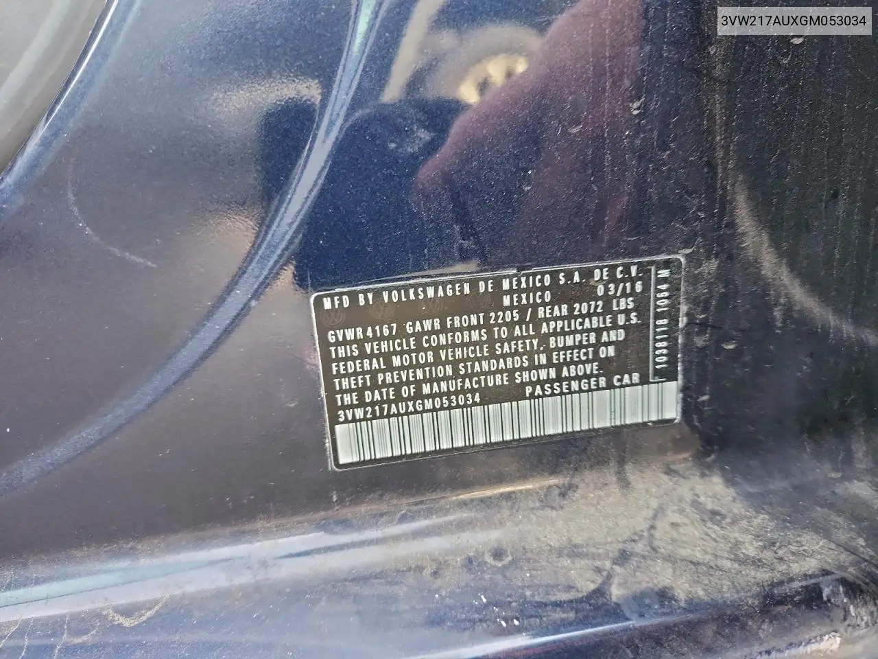 3VW217AUXGM053034 2016 Volkswagen Golf S/Se