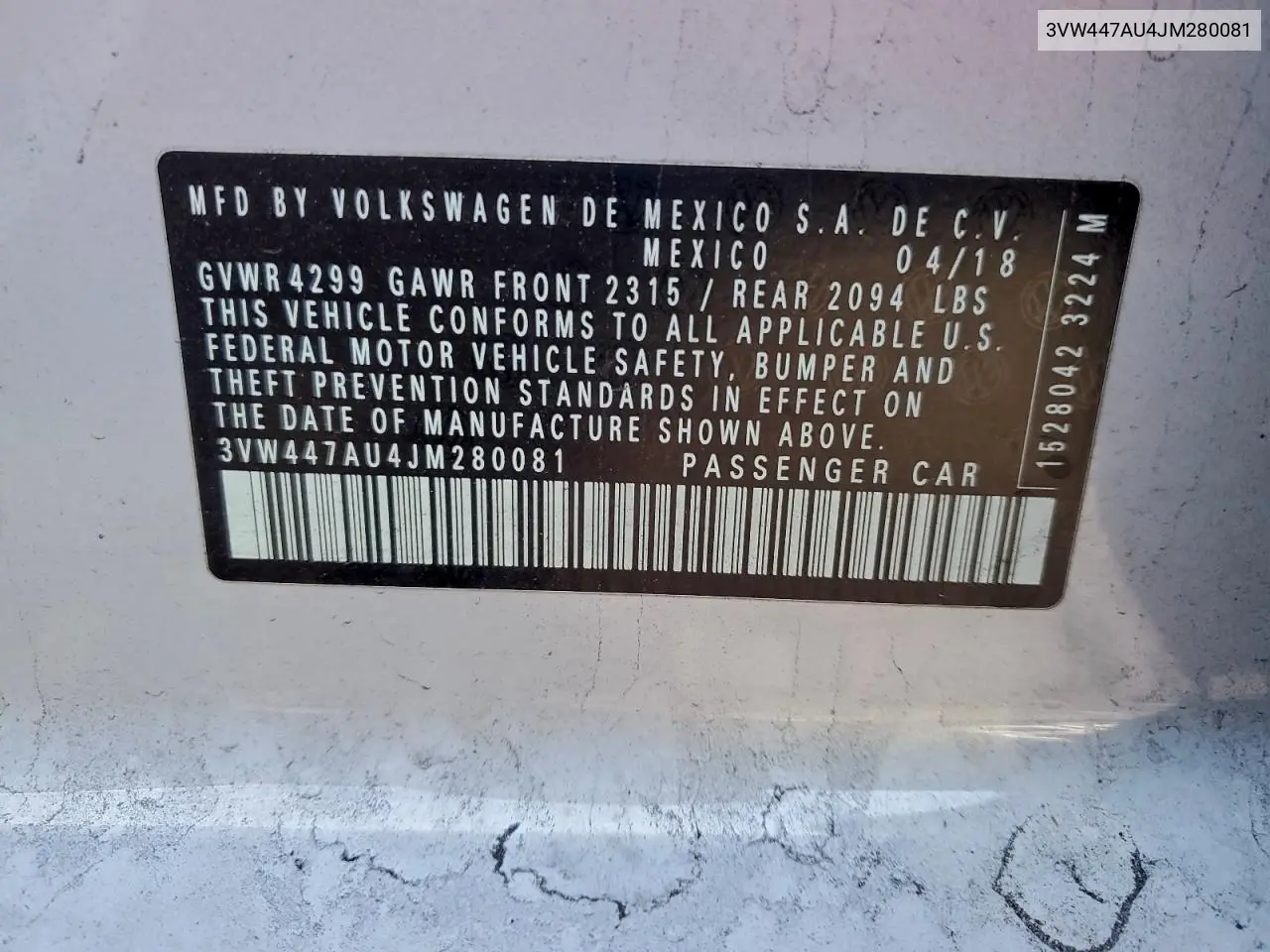3VW447AU4JM280081 2018 Volkswagen Gti S/Se