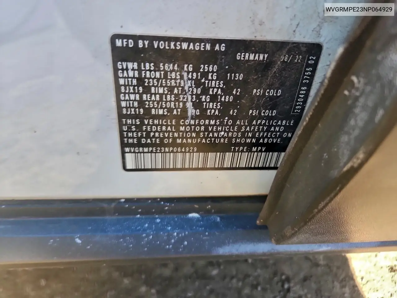 WVGRMPE23NP064929 2022 Volkswagen Id.4 Pro