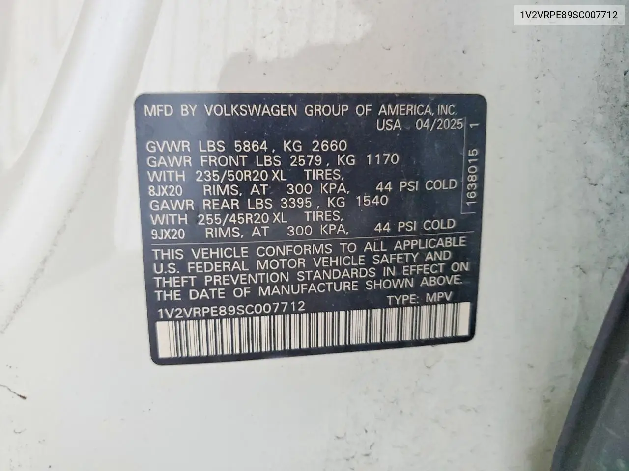 1V2VRPE89SC007712 2025 Volkswagen Id.4 Pro S