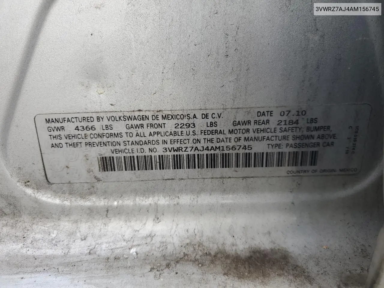 3VWRZ7AJ4AM156745 2010 Volkswagen Jetta Se