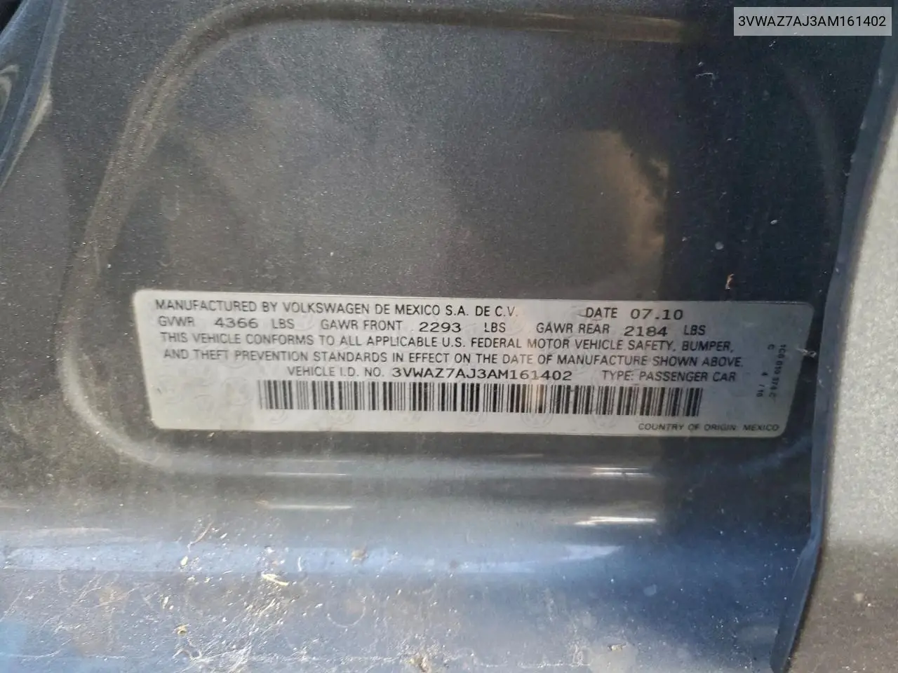 3VWAZ7AJ3AM161402 2010 Volkswagen Jetta Limited