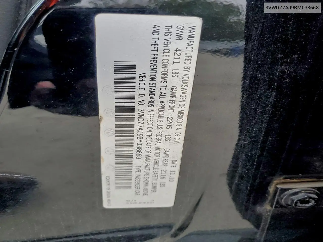 3VWDZ7AJ9BM038668 2011 Volkswagen Jetta Se