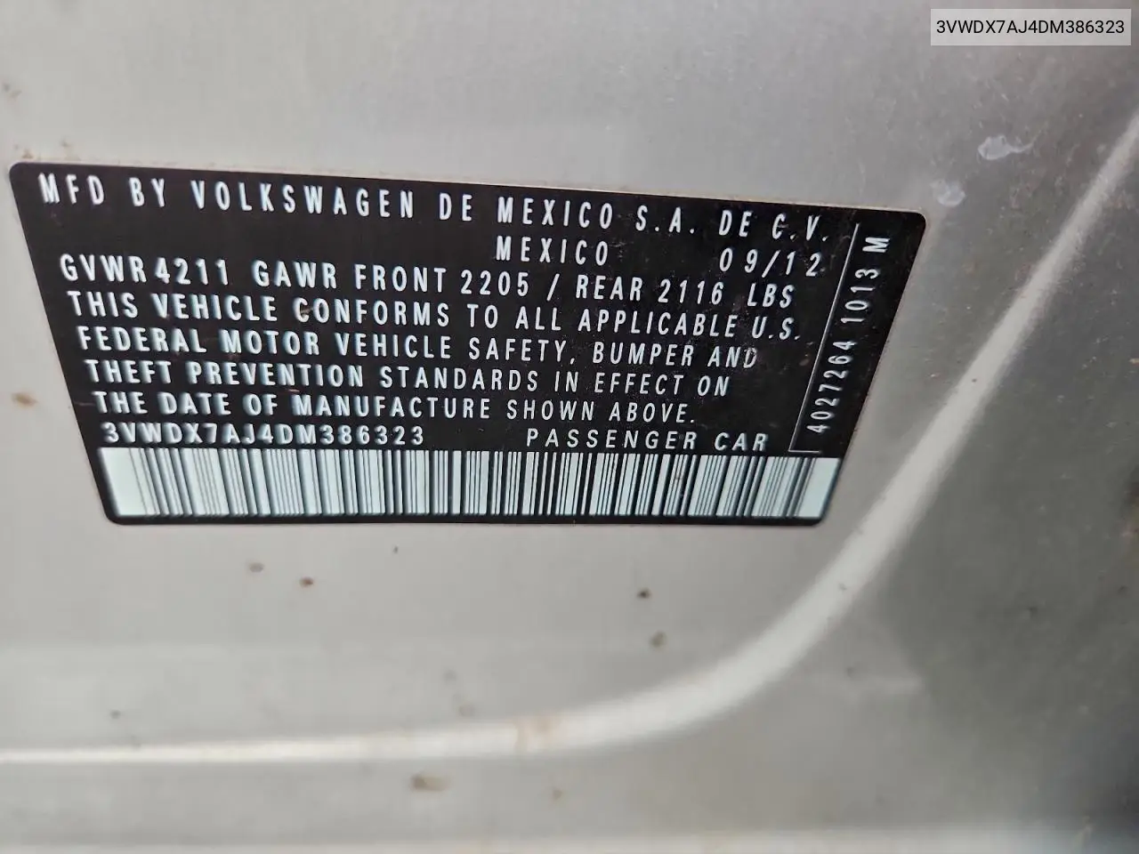 3VWDX7AJ4DM386323 2013 Volkswagen Jetta Se