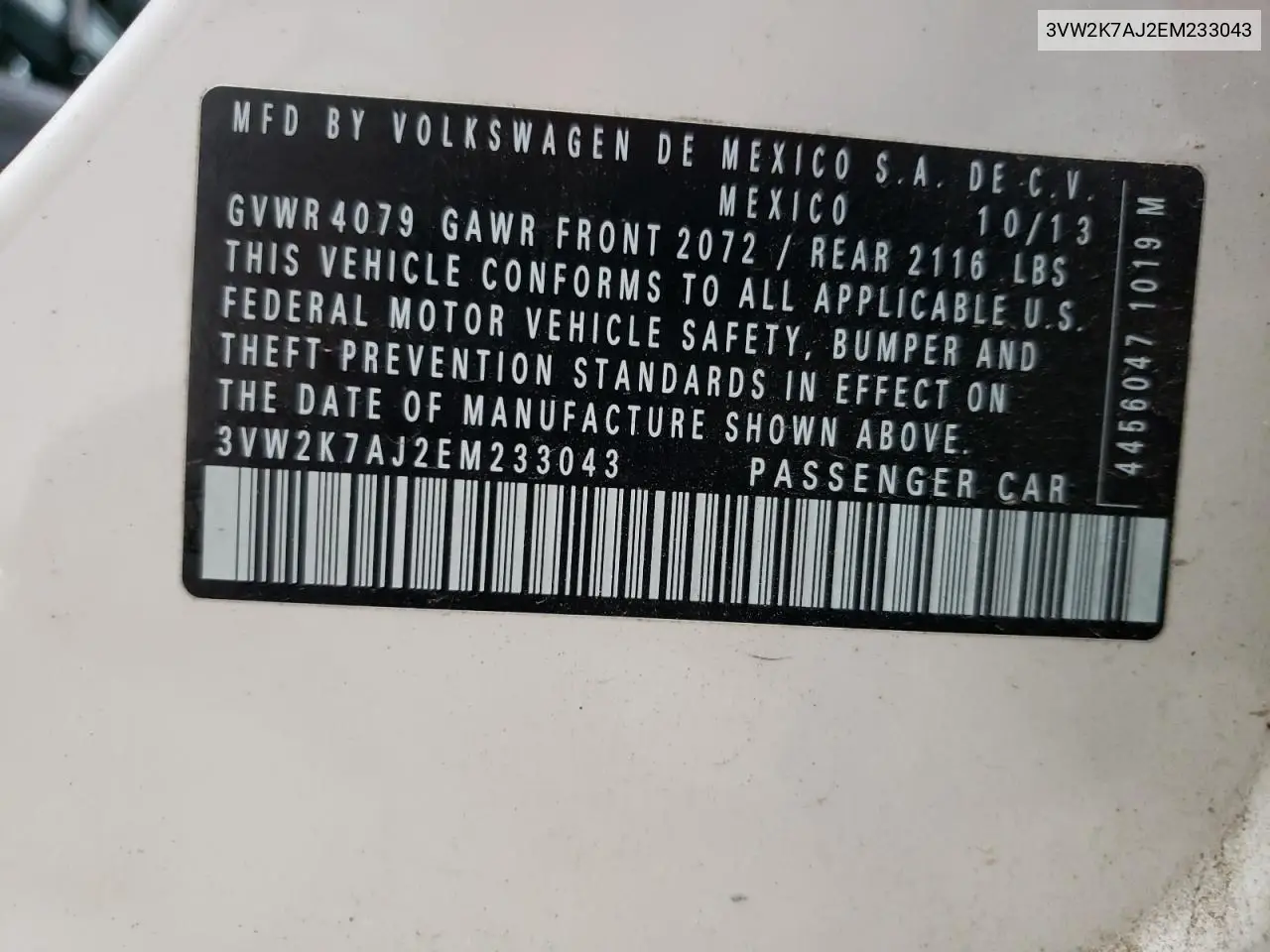 3VW2K7AJ2EM233043 2014 Volkswagen Jetta Base
