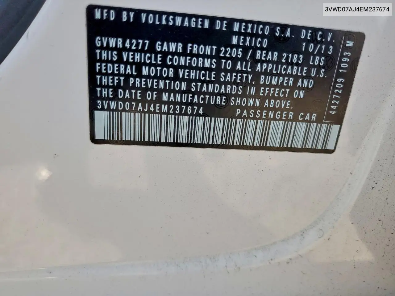 3VWD07AJ4EM237674 2014 Volkswagen Jetta Se
