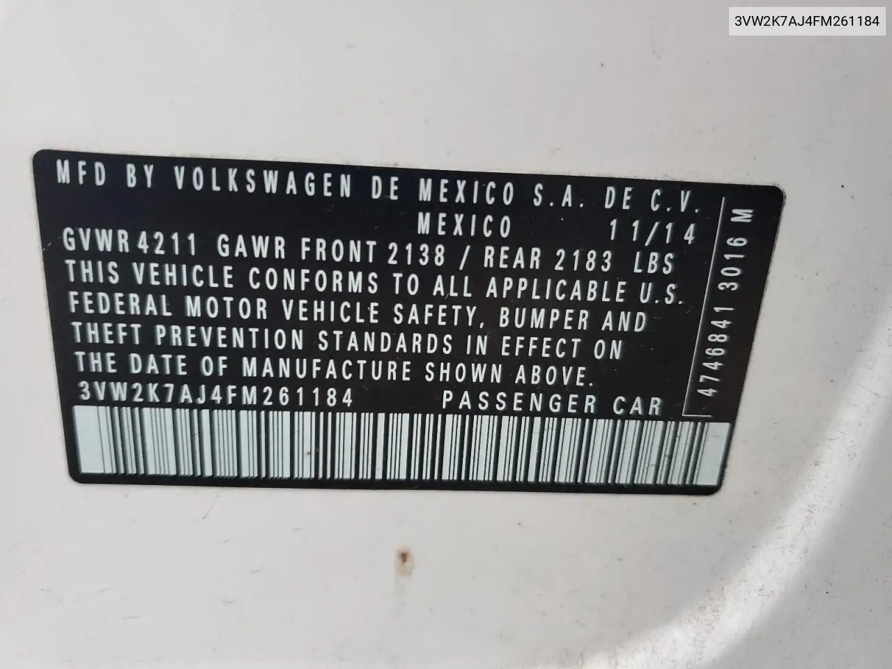 3VW2K7AJ4FM261184 2015 Volkswagen Jetta Base