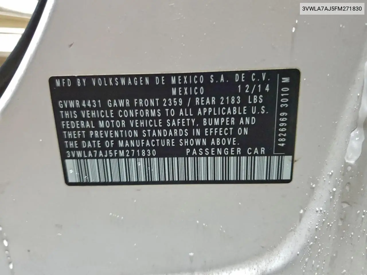 3VWLA7AJ5FM271830 2015 Volkswagen Jetta Tdi