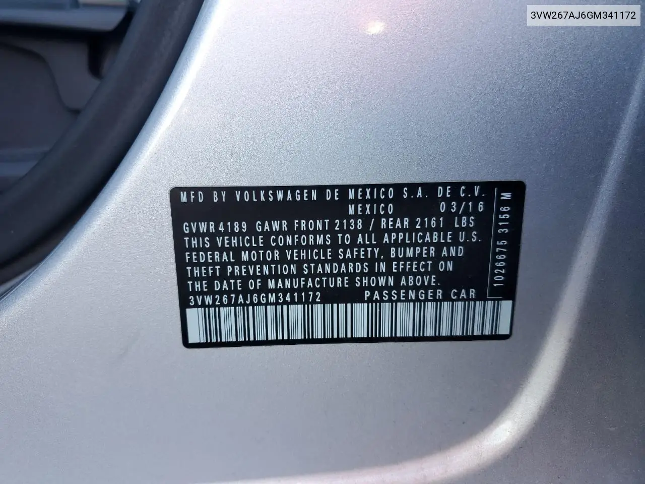 3VW267AJ6GM341172 2016 Volkswagen Jetta S