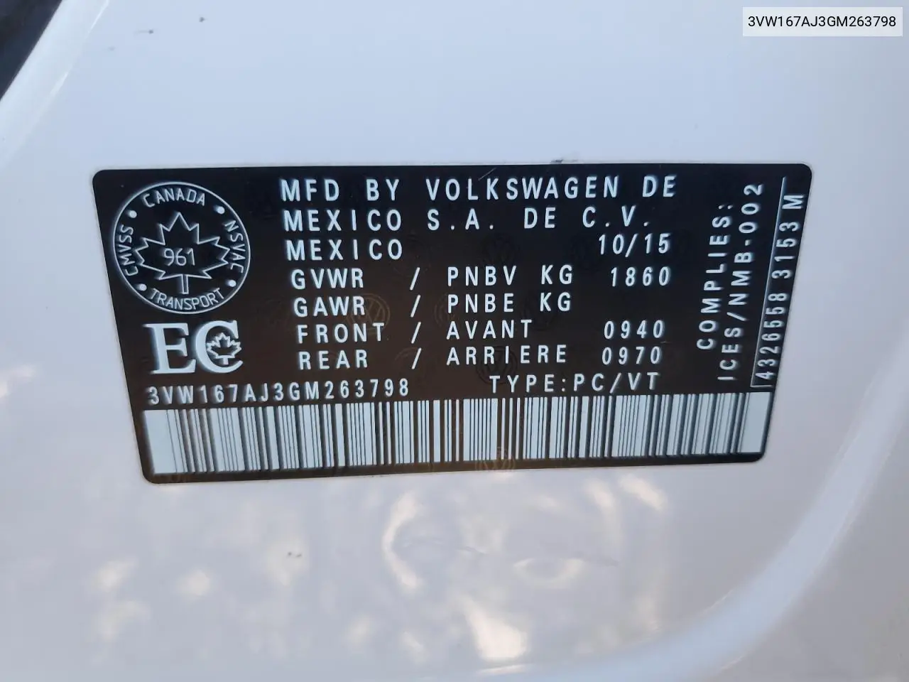 3VW167AJ3GM263798 2016 Volkswagen Jetta S