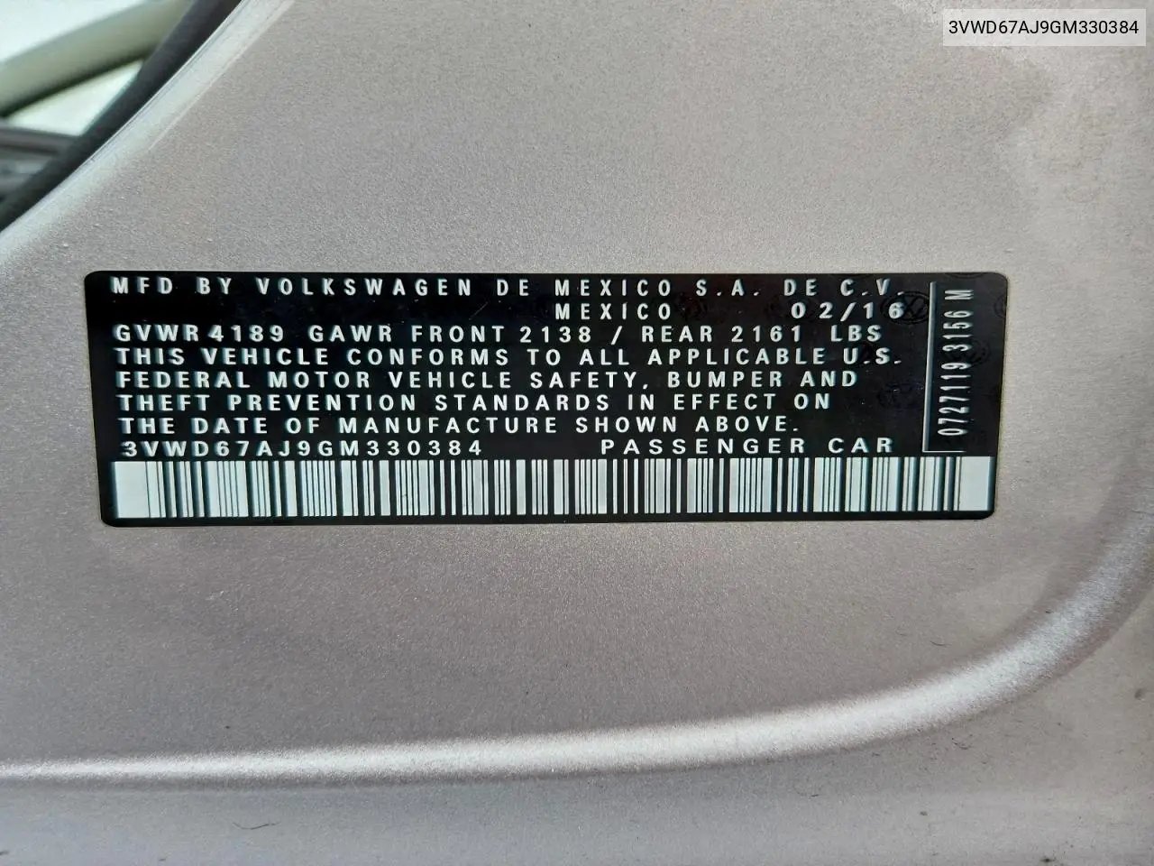 3VWD67AJ9GM330384 2016 Volkswagen Jetta Se