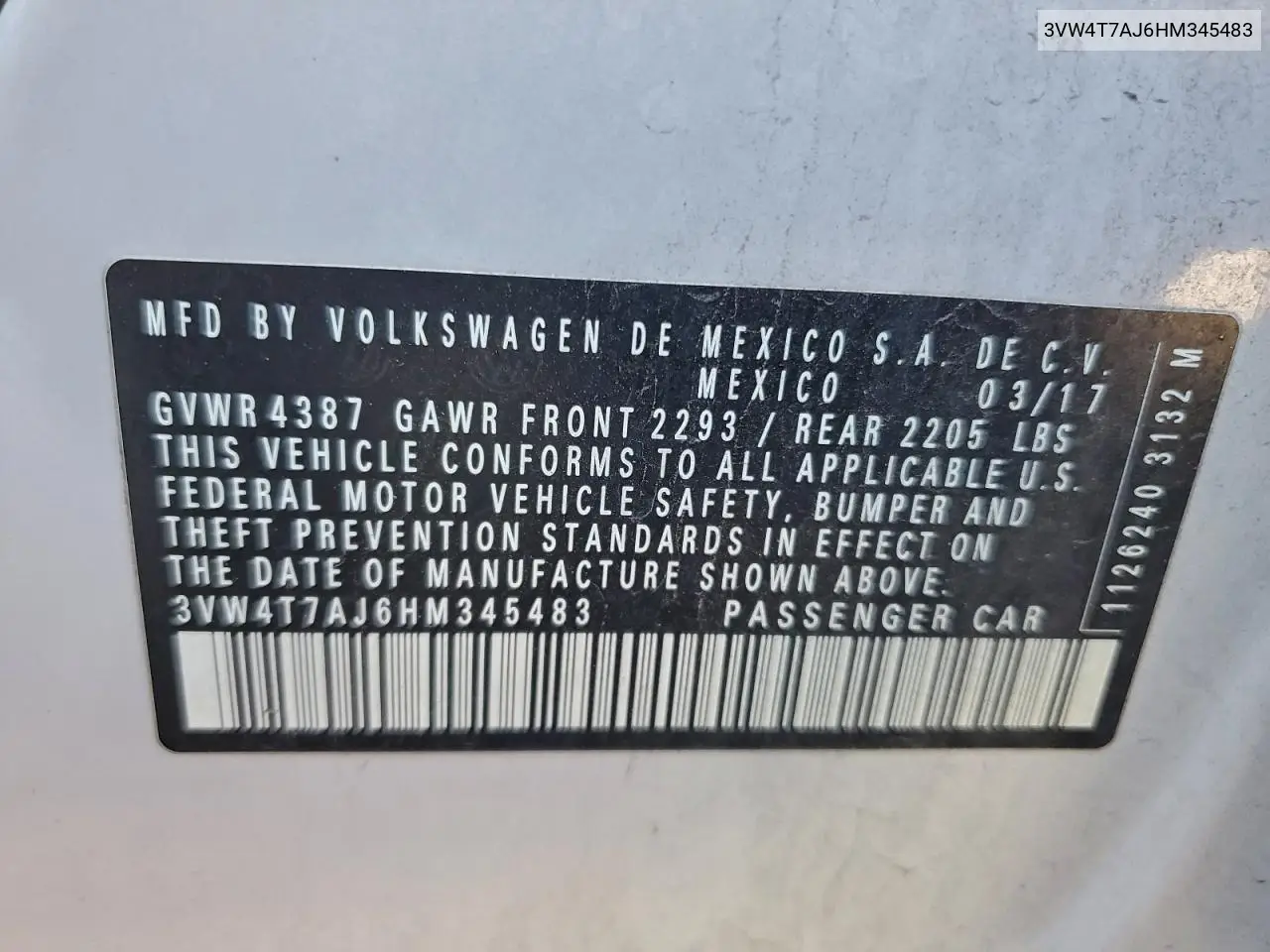 3VW4T7AJ6HM345483 2017 Volkswagen Jetta Gli