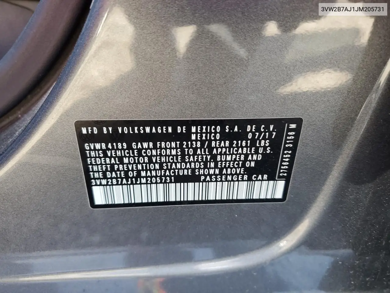 3VW2B7AJ1JM205731 2018 Volkswagen Jetta S