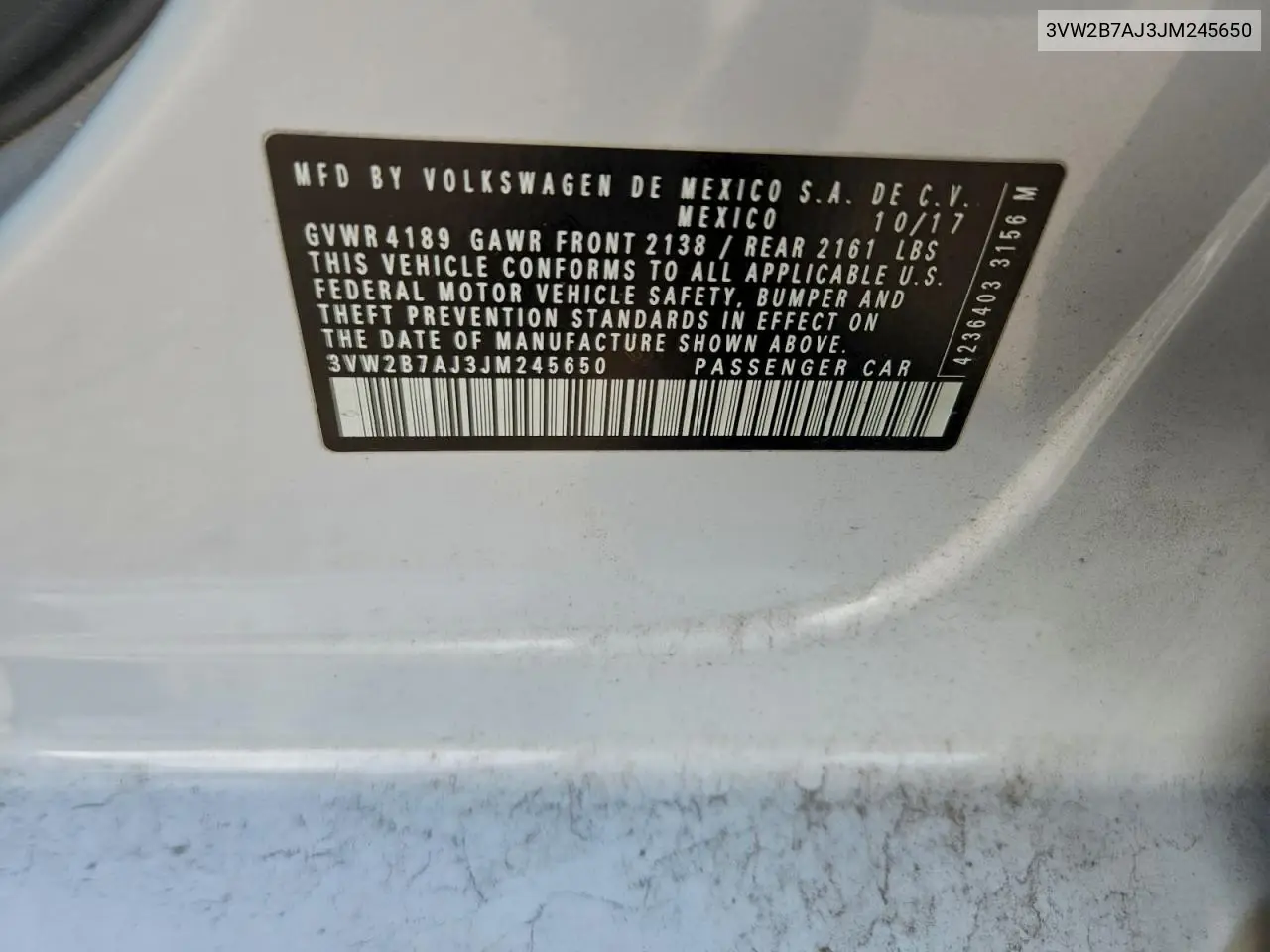 3VW2B7AJ3JM245650 2018 Volkswagen Jetta S