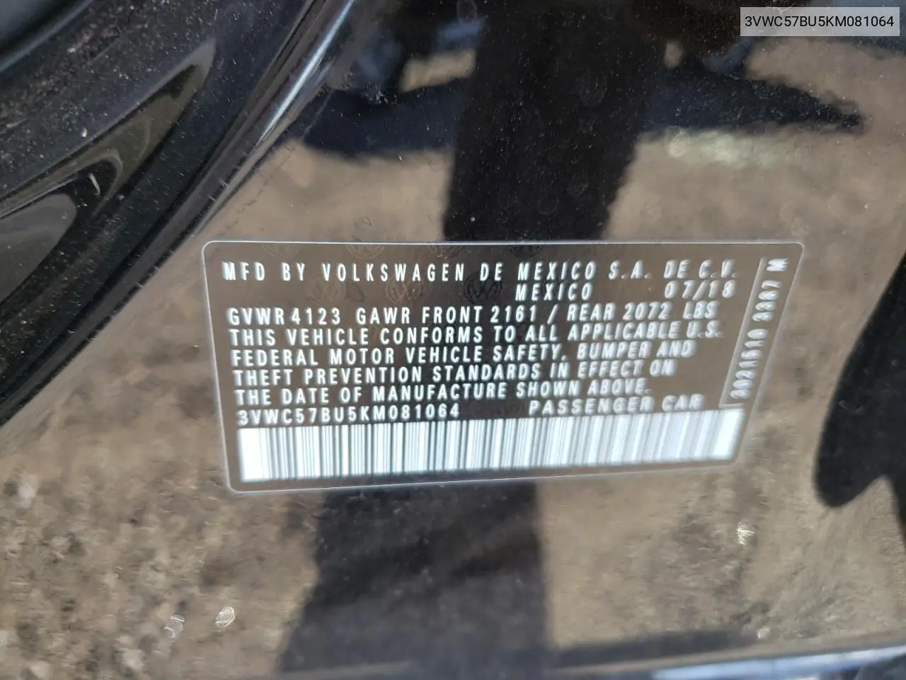 3VWC57BU5KM081064 2019 Volkswagen Jetta S