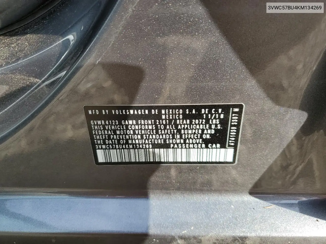 3VWC57BU4KM134269 2019 Volkswagen Jetta S