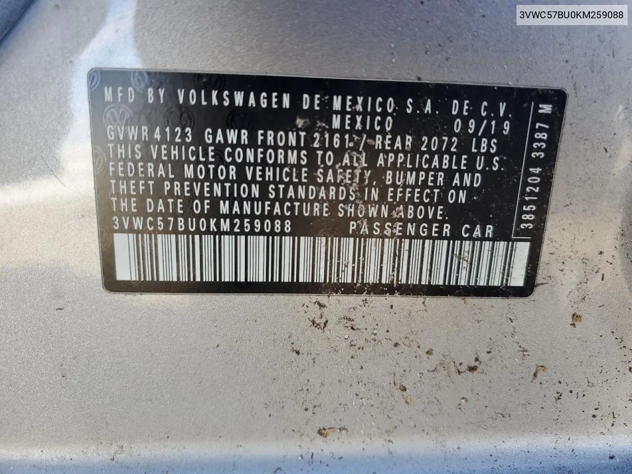 3VWC57BU0KM259088 2019 Volkswagen Jetta S