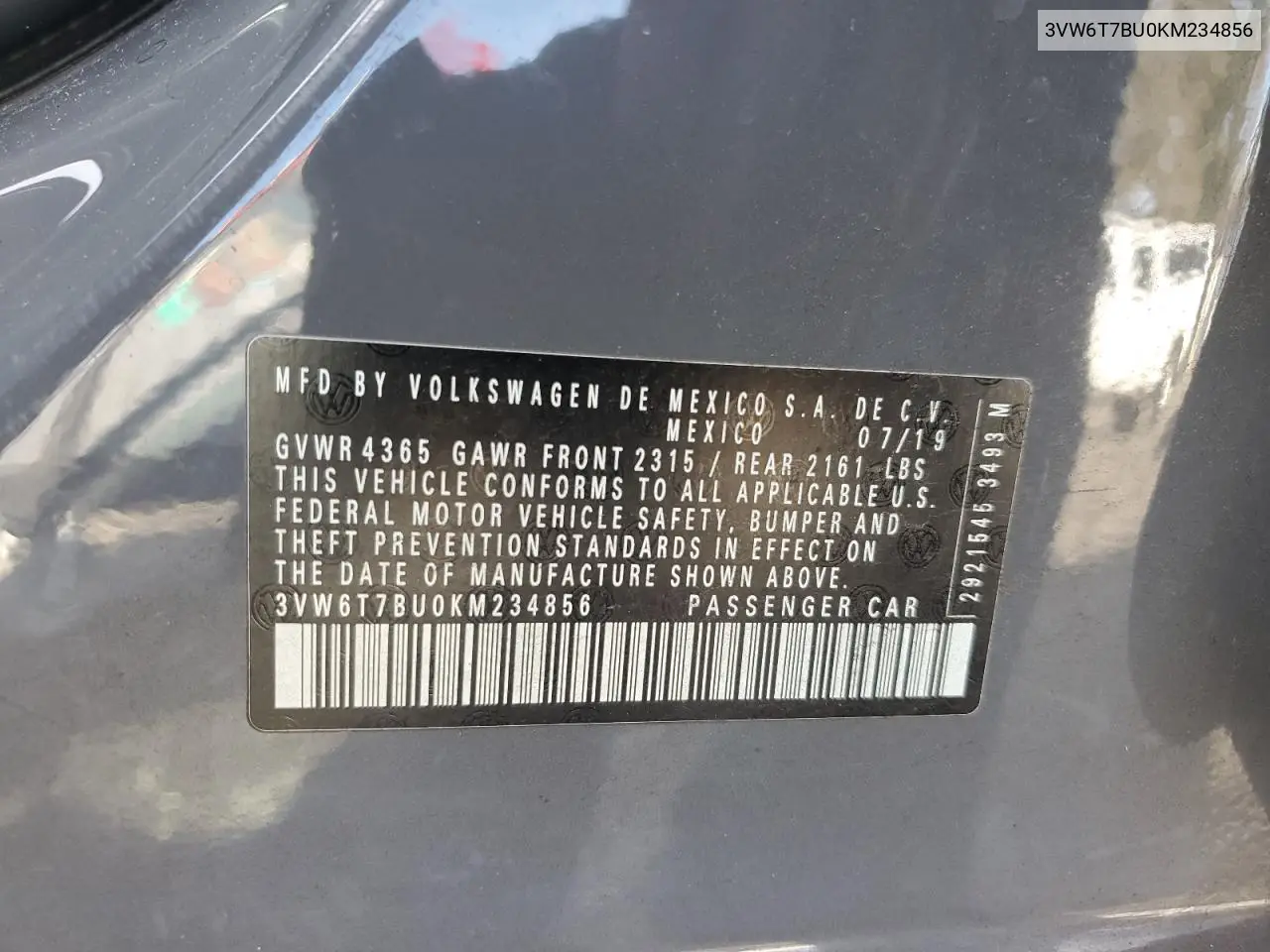 3VW6T7BU0KM234856 2019 Volkswagen Jetta Gli