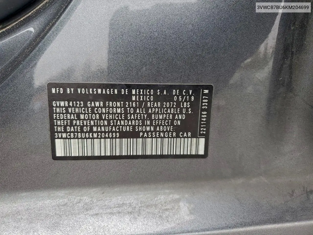 3VWCB7BU6KM204699 2019 Volkswagen Jetta S