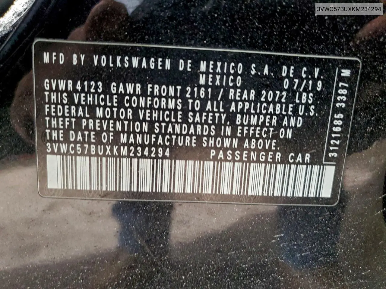 3VWC57BUXKM234294 2019 Volkswagen Jetta S