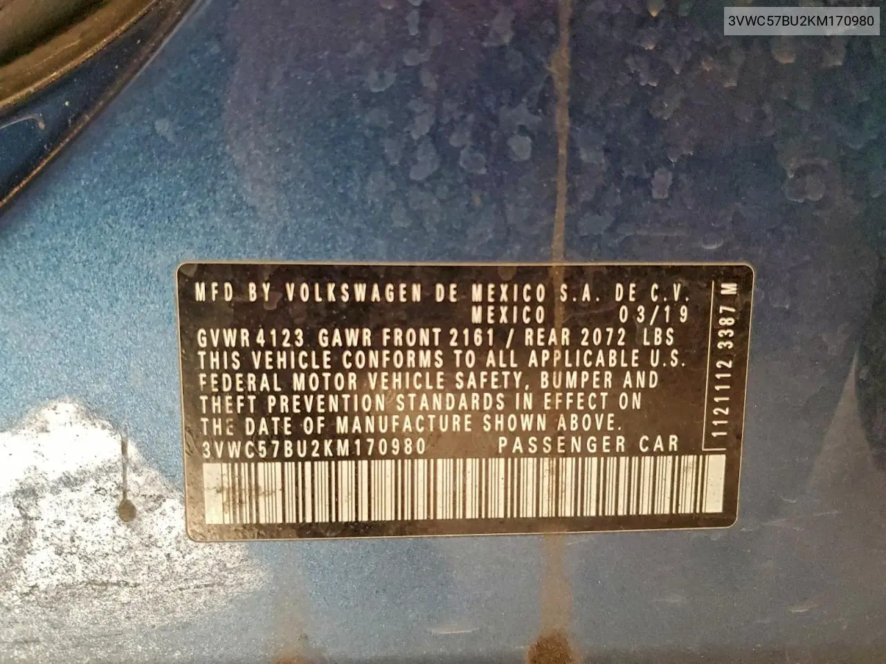 3VWC57BU2KM170980 2019 Volkswagen Jetta S