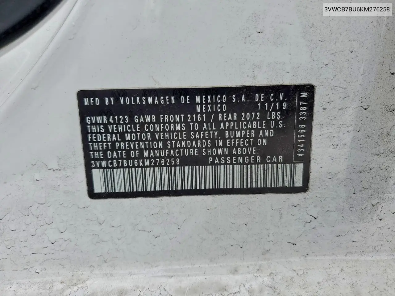 3VWCB7BU6KM276258 2019 Volkswagen Jetta S