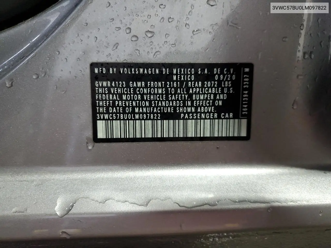 3VWC57BU0LM097822 2020 Volkswagen Jetta S