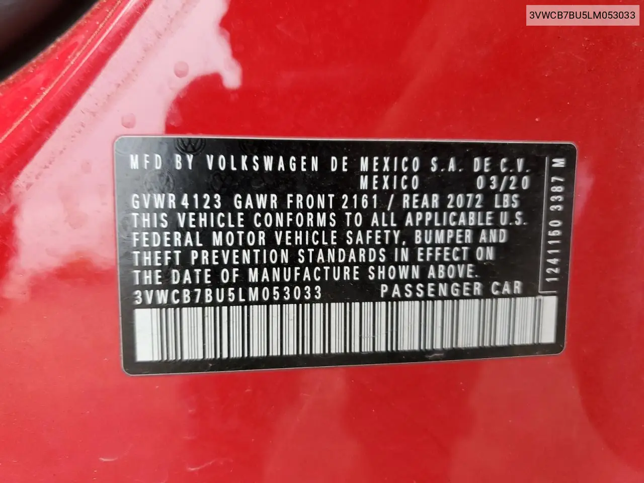 3VWCB7BU5LM053033 2020 Volkswagen Jetta S
