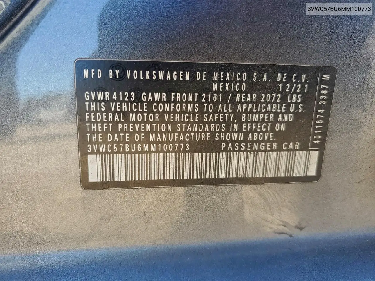 3VWC57BU6MM100773 2021 Volkswagen Jetta S