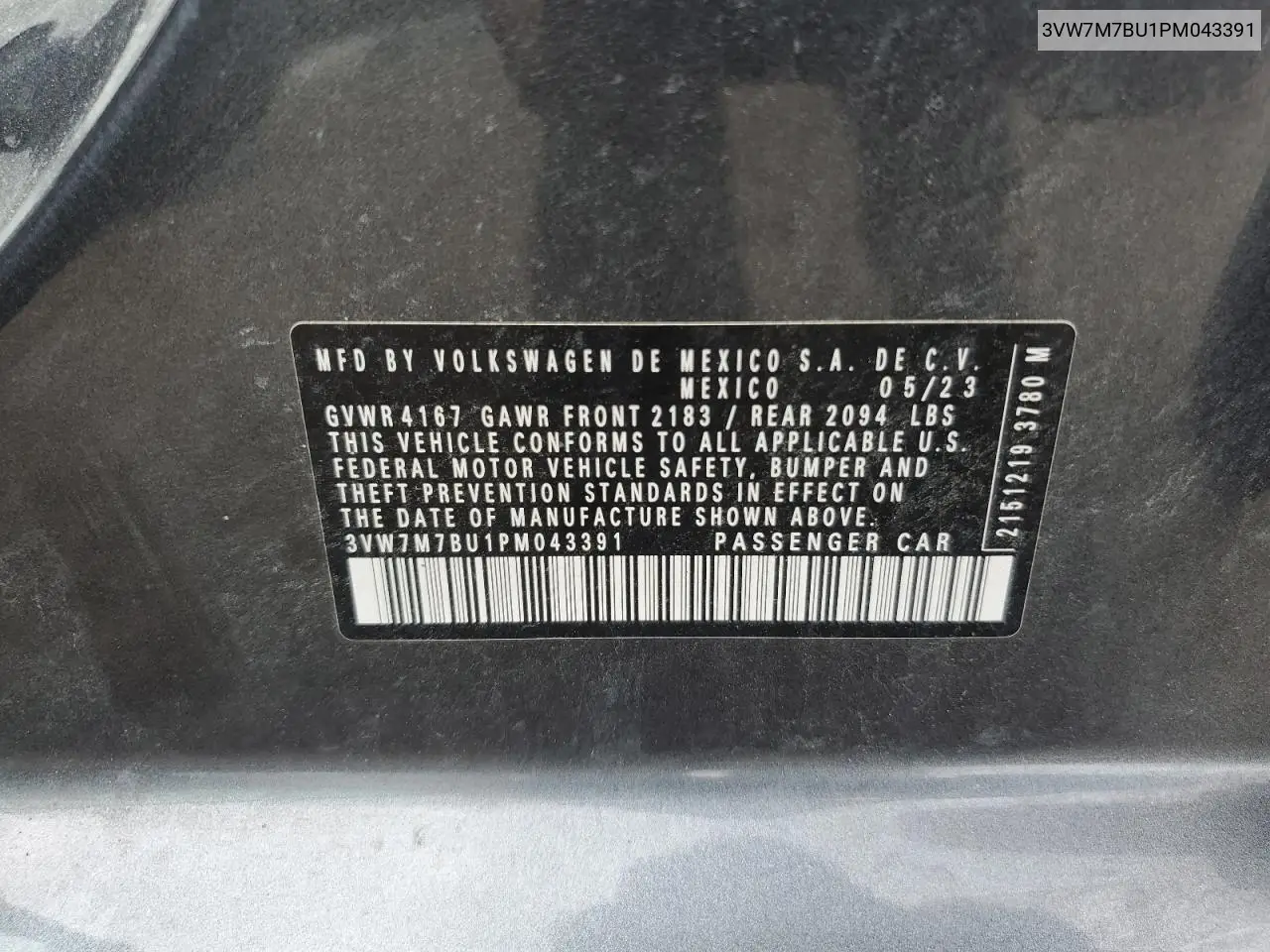 3VW7M7BU1PM043391 2023 Volkswagen Jetta Se