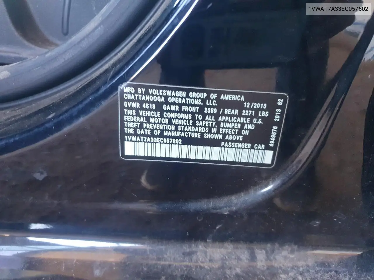 1VWAT7A33EC057602 2014 Volkswagen Passat S