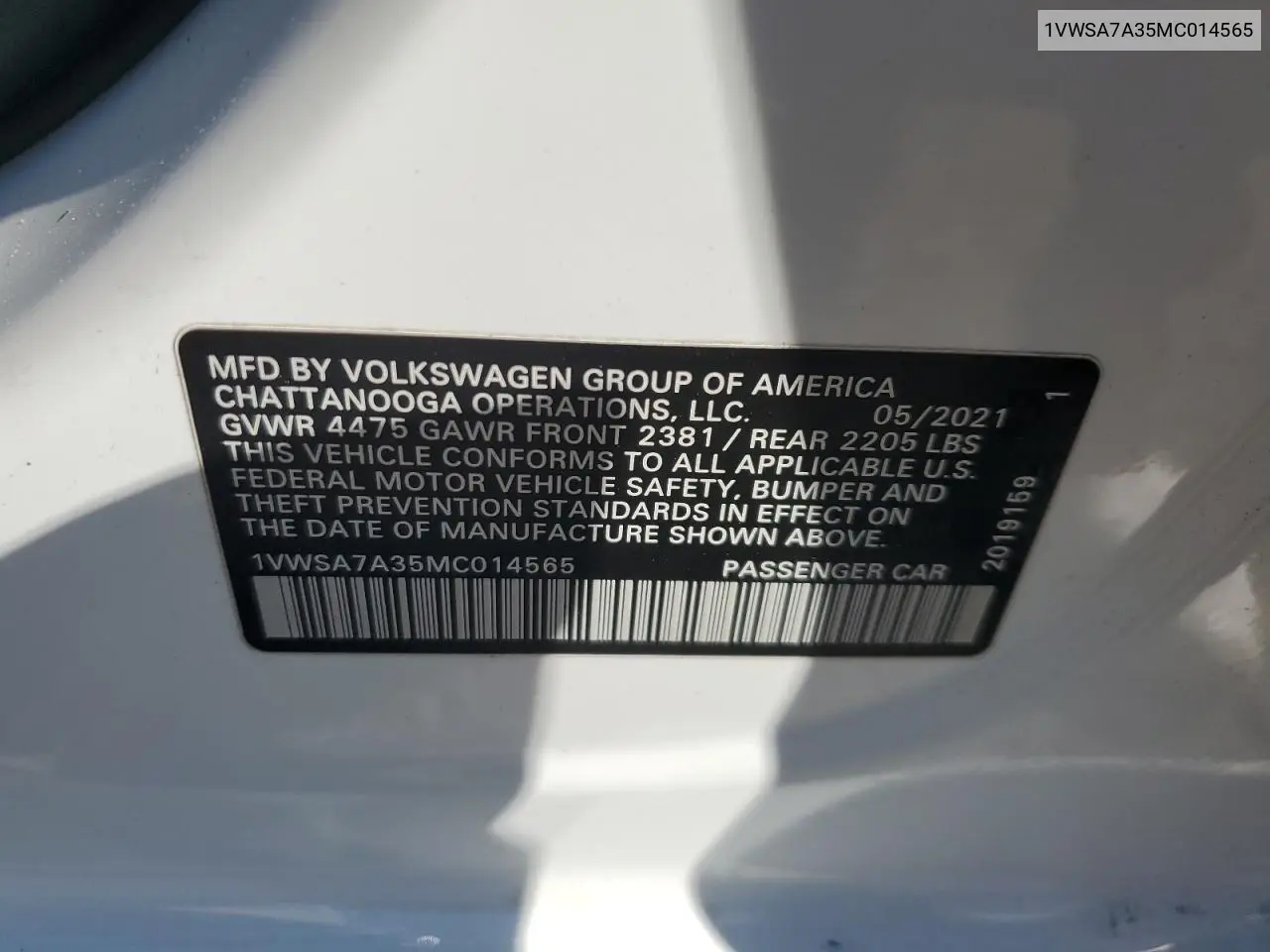 1VWSA7A35MC014565 2021 Volkswagen Passat Se