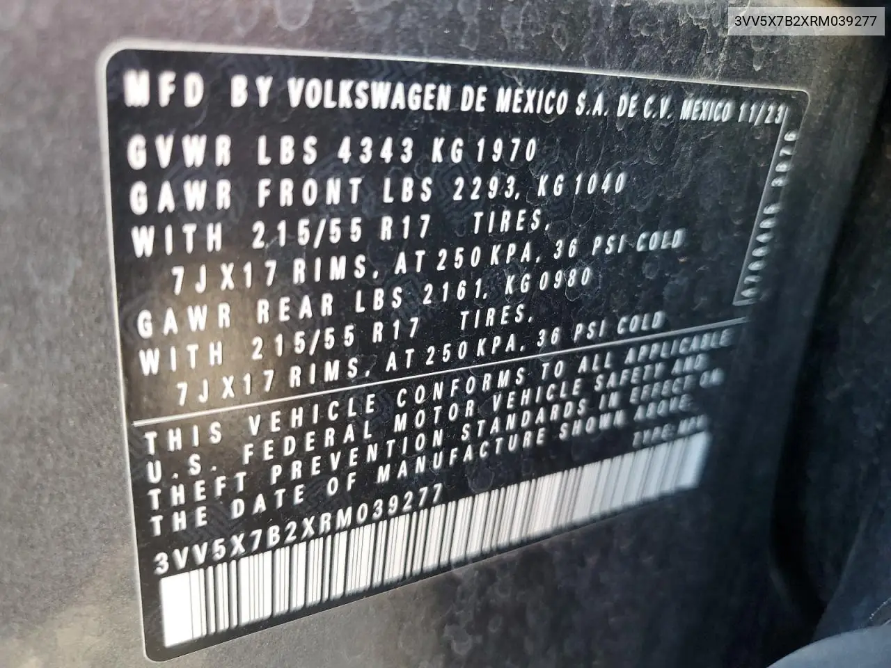 3VV5X7B2XRM039277 2024 Volkswagen Taos S