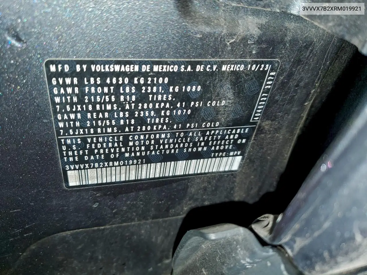 3VVVX7B2XRM019921 2024 Volkswagen Taos Se
