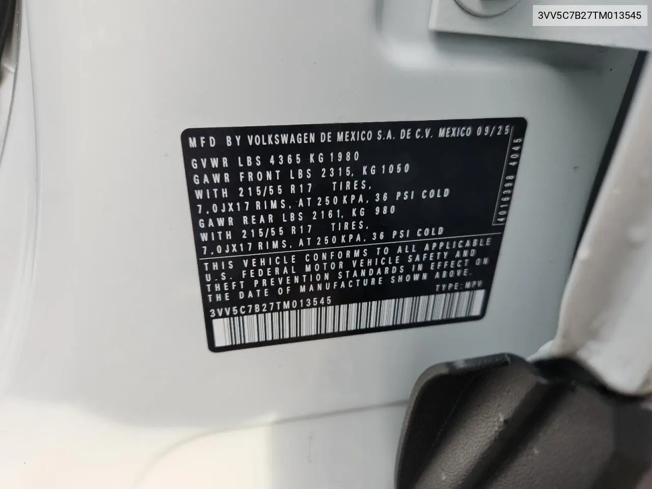 3VV5C7B27TM013545 2026 Volkswagen Taos S
