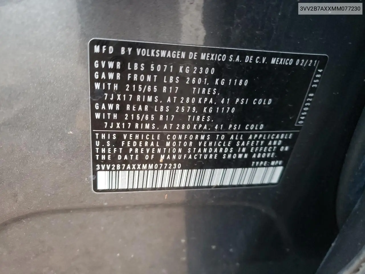 3VV2B7AXXMM077230 2021 Volkswagen Tiguan Se