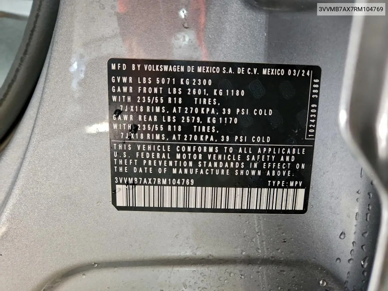 3VVMB7AX7RM104769 2024 Volkswagen Tiguan Se