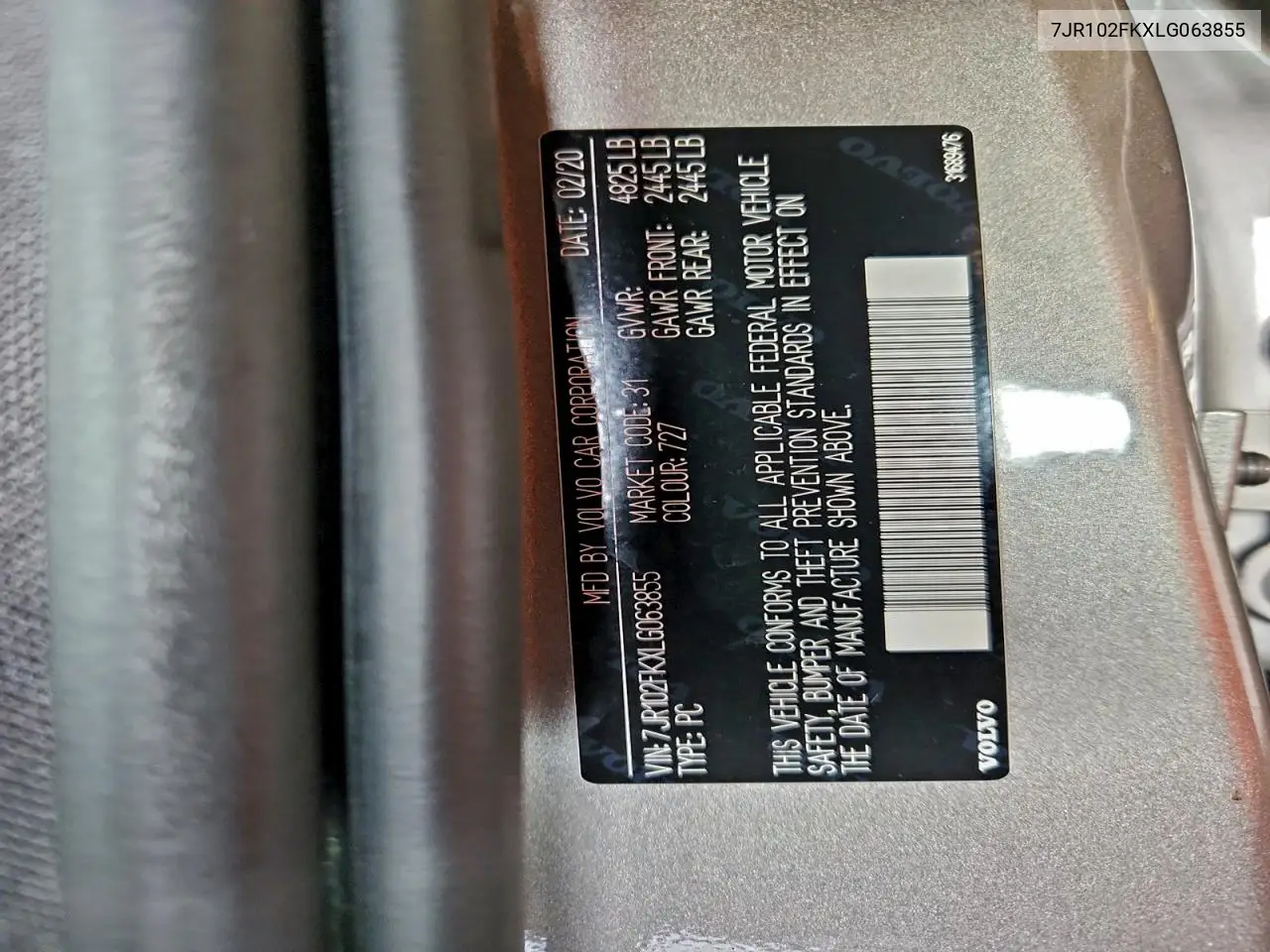 7JR102FKXLG063855 2020 Volvo S60 T5 Momentum