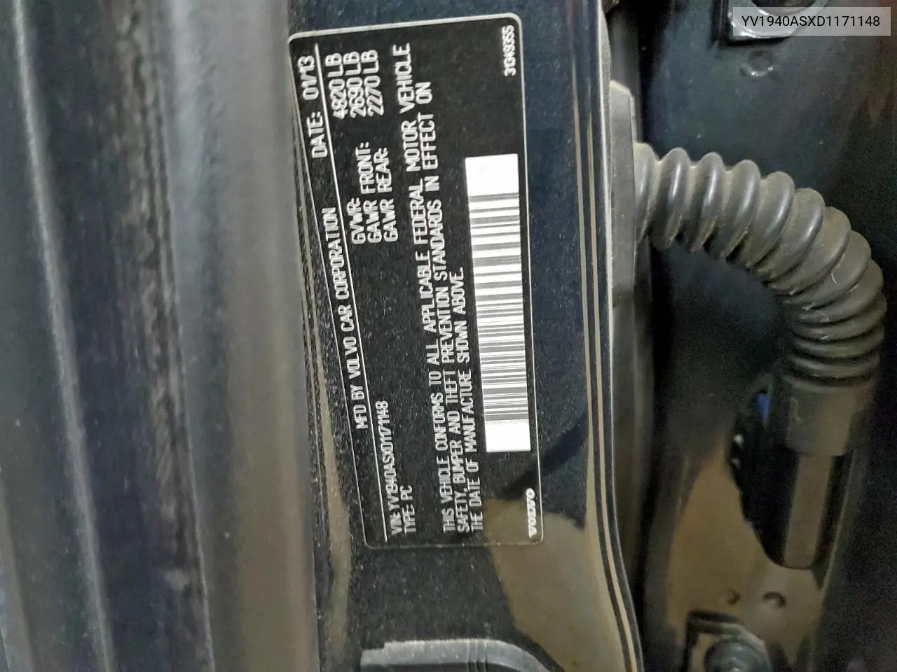 YV1940ASXD1171148 2013 Volvo S80 3.2