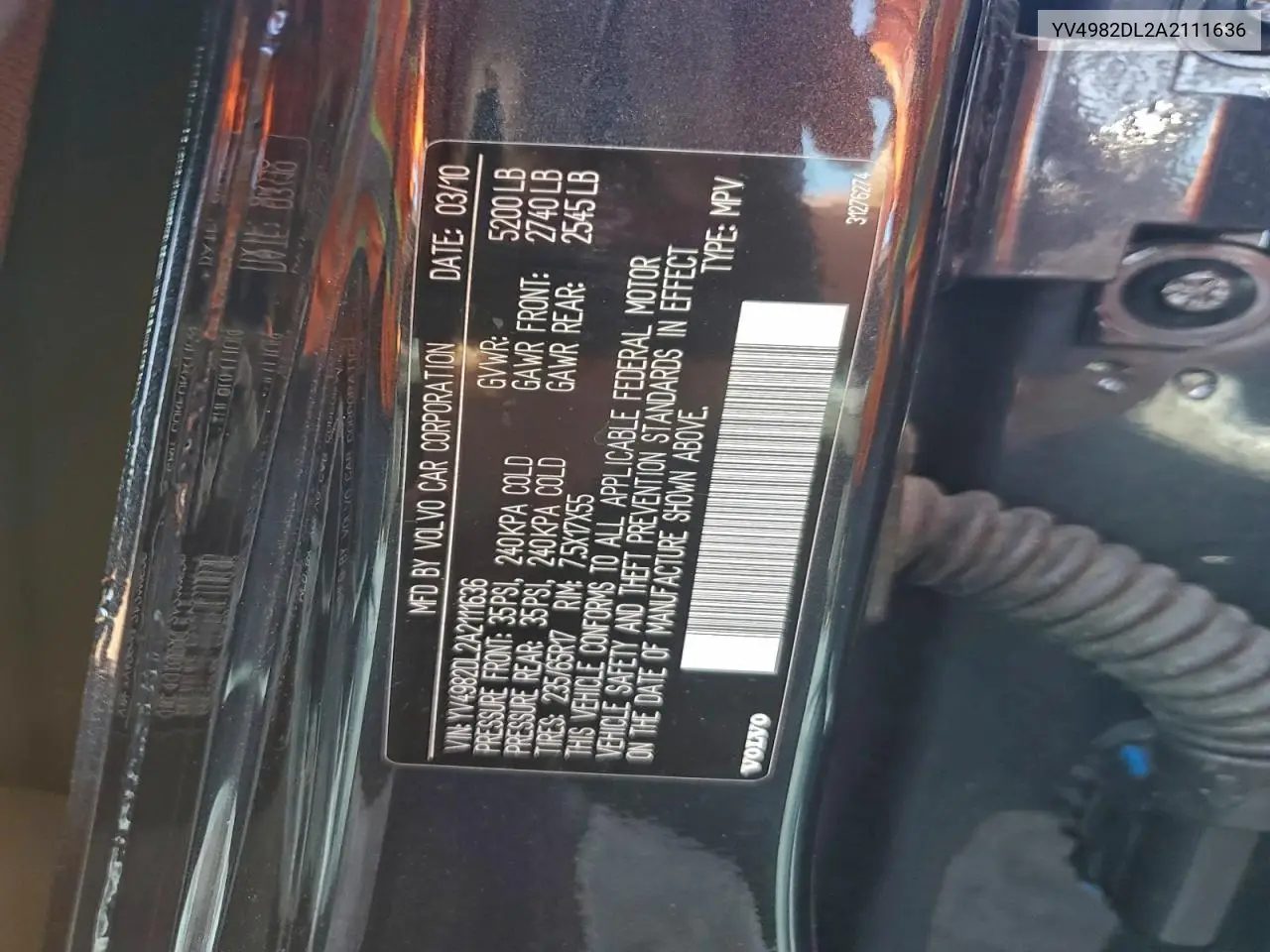 YV4982DL2A2111636 2010 Volvo Xc60 3.2