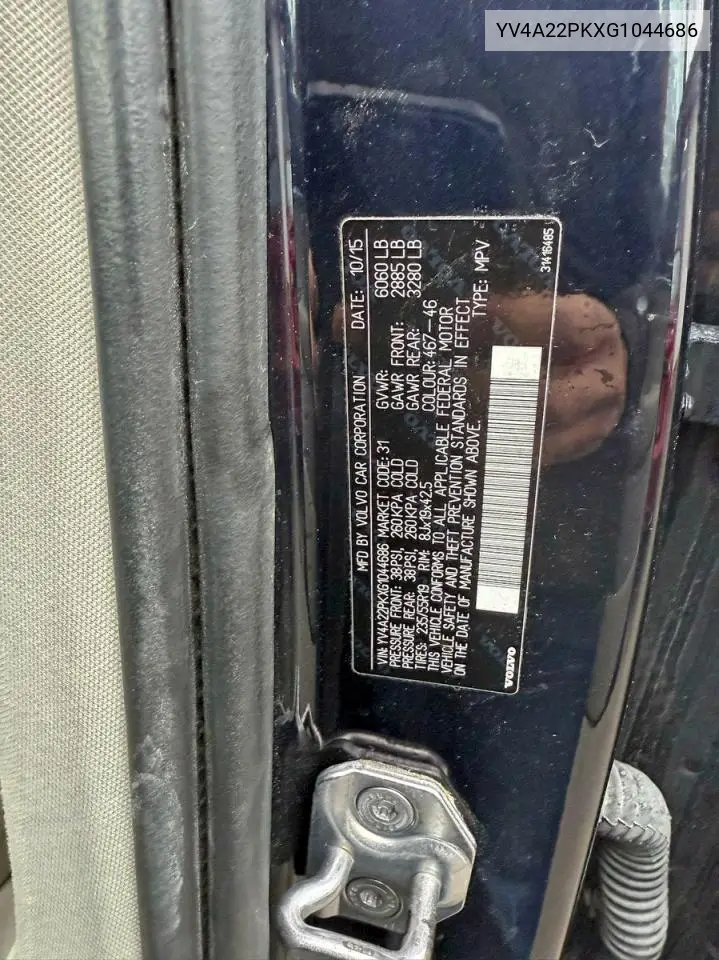 YV4A22PKXG1044686 2016 Volvo Xc90 T6