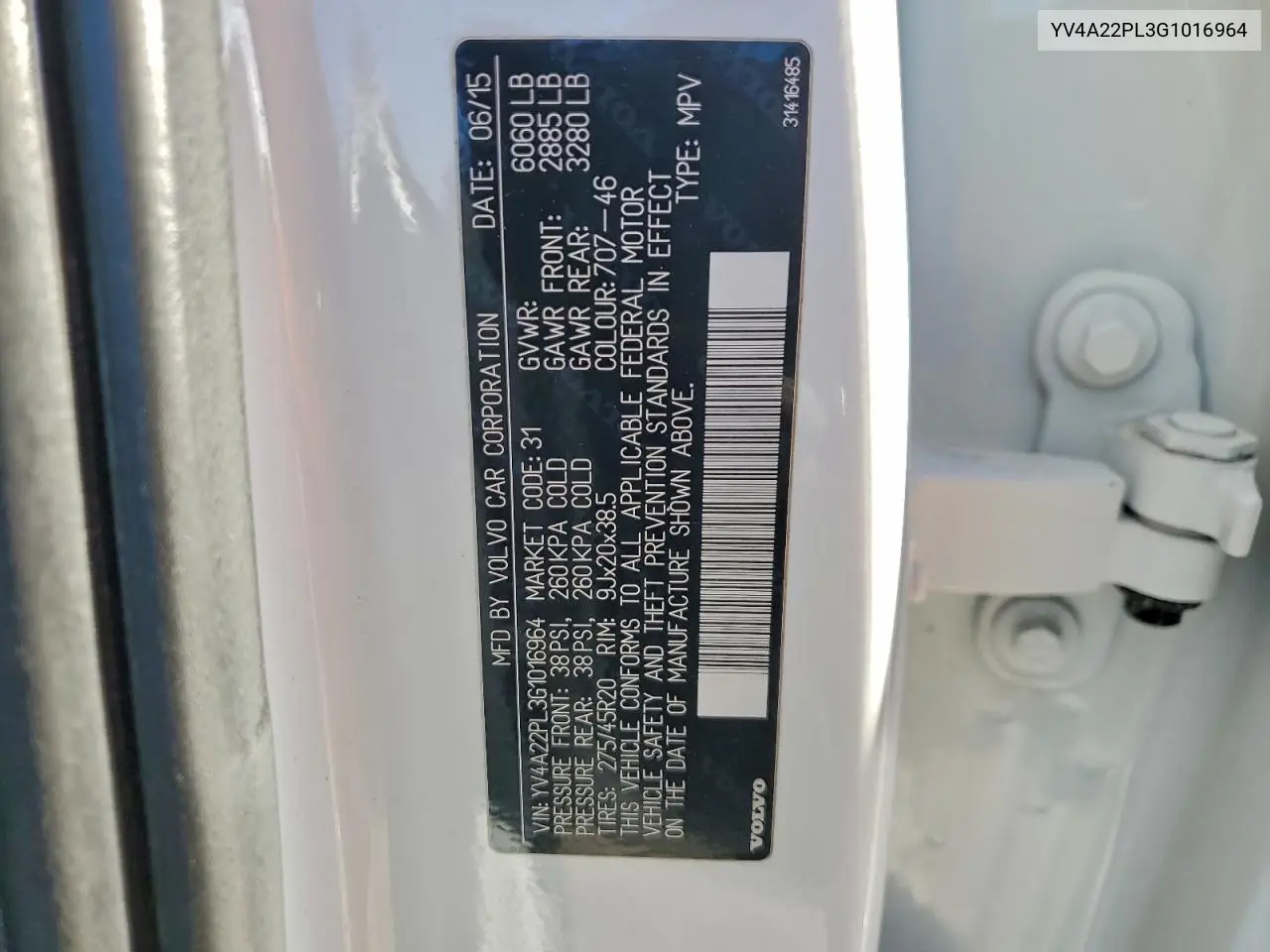 YV4A22PL3G1016964 2016 Volvo Xc90 T6