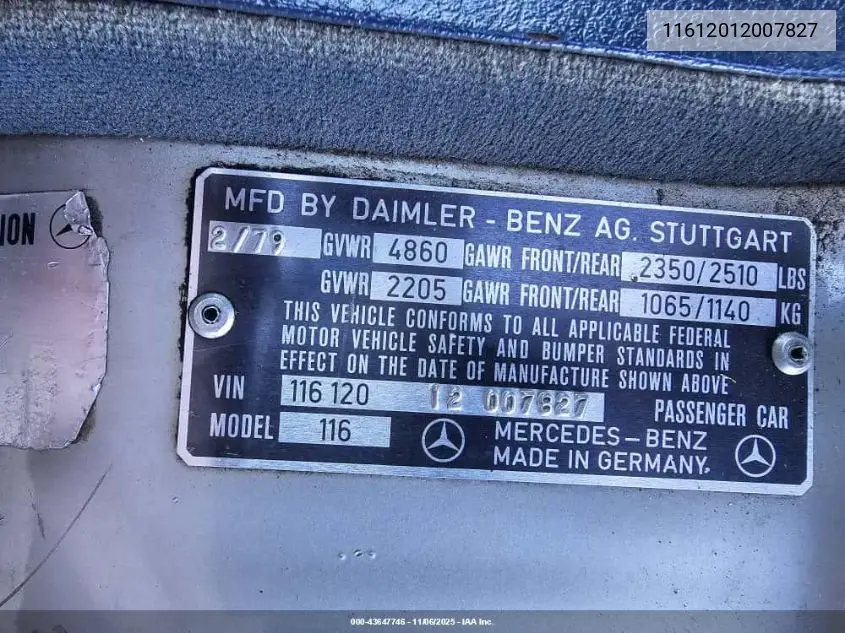 11612012007827 1979 Mercedes Benz 300
