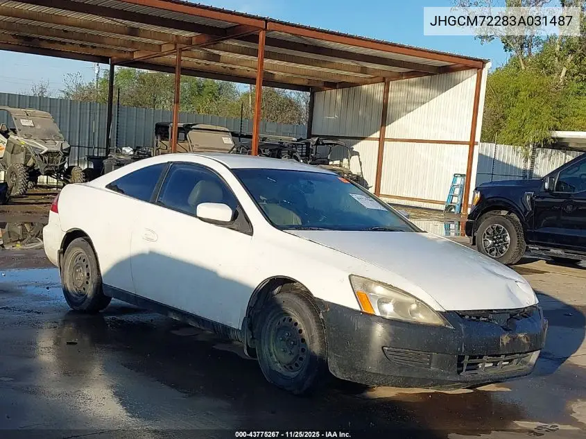 JHGCM72283A031487 2003 Hond Accord Coupe Lx Auto