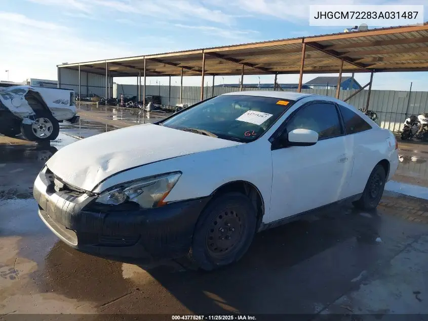 JHGCM72283A031487 2003 Hond Accord Coupe Lx Auto