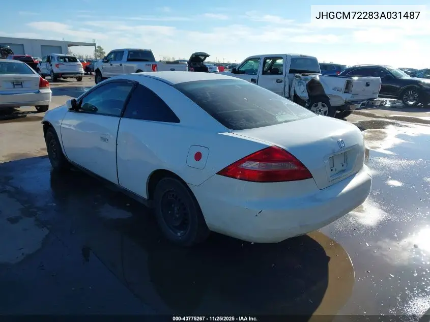 JHGCM72283A031487 2003 Hond Accord Coupe Lx Auto
