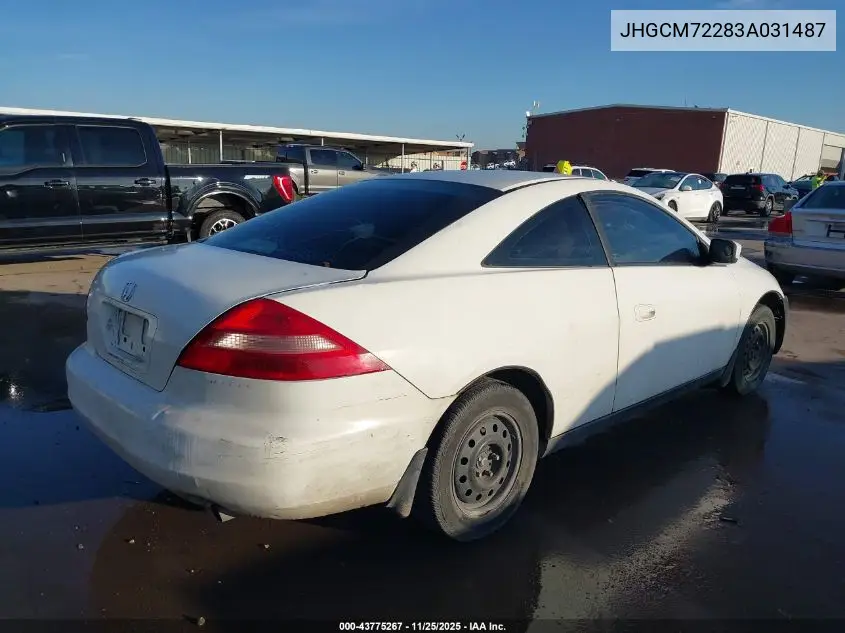 JHGCM72283A031487 2003 Hond Accord Coupe Lx Auto