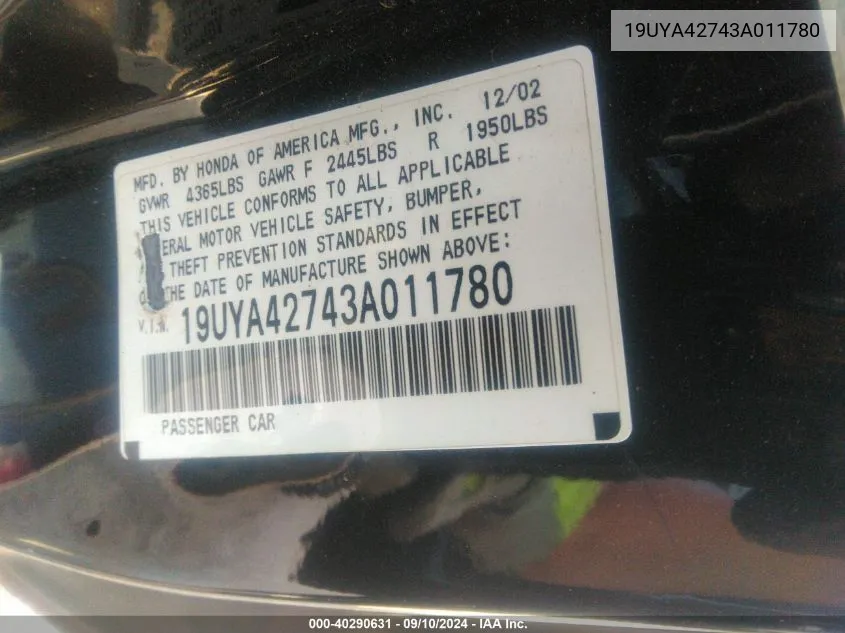 19UYA42743A011780 2003 Acura 3.2Cl Type-S